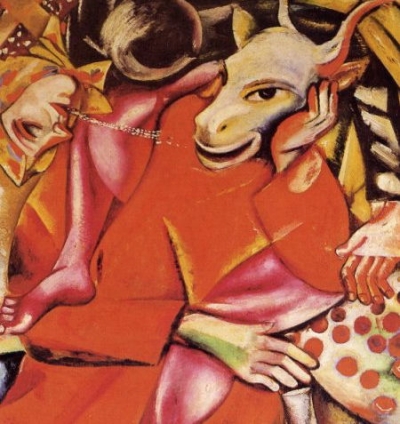 M. Chagall 1911 - La politica confusionaria dei potenti. - Si sa che la religione a diversità della politica va vissuta ma non capita. La politica dei politicanti è confusionaria, per renderci succubi del potere e dei potenti, mettono confusione nella mente che assorbe una complicanza di problemi da non capirci più nulla. La giustizia profetica, contro le tirannie occulte mascherate di perbenismo degli attuali partiti, consiste nel acquisire coscienza, per aprire gli occhi sulle contraddizioni dei potenti: le loro vigliaccherie, le loro paure di vivere la terribile realtà che li fa strumenti ciechi di soprusi.