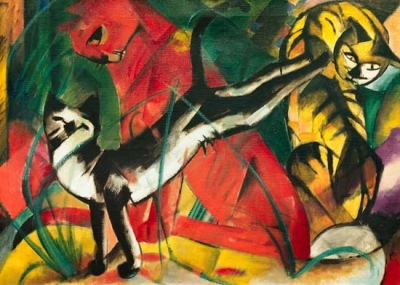 FOTO: Tre gatti (1913) - Franz Marc -  I sogni in cui compaiono gli animali sono fra i più frequenti, ed è questo che hanno un posto molto importante nelle diverse chiavi dei sogni.