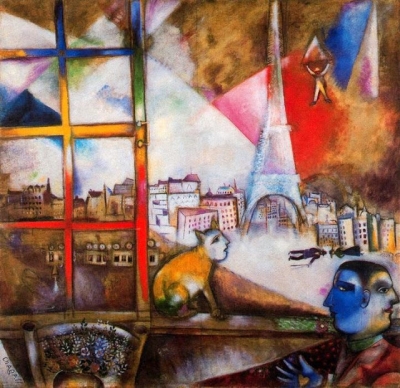 Opera di Marc Chagall (1887-1985) Parigi dalla finestra (1913).